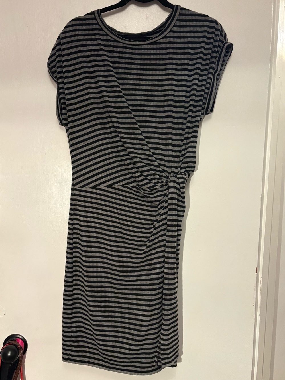 π₯ 3/$10 Striped Twist-Front Midi Dress in Black and Gray
